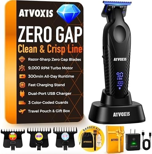 Professional Zero Gap Hair Trimmer with Sharp Blades & Long Battery Life