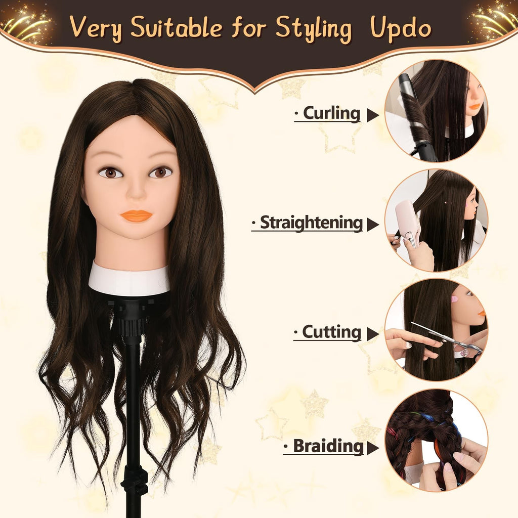 26 Inch Human Hair Mannequin Head for Hair Styling & Cosmetology Practice