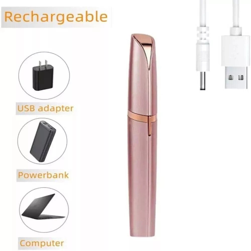 Women's Electric Eyebrow Trimmer Facial Hair Remover with LED Light - Hypoallergenic Stainless Steel Blades