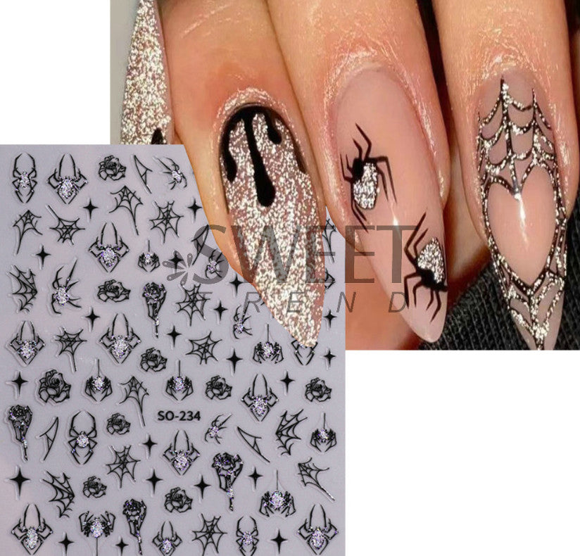 Halloween Nail Art Spider Web Stickers - 2Pcs Self-Adhesive Nail Decorations
