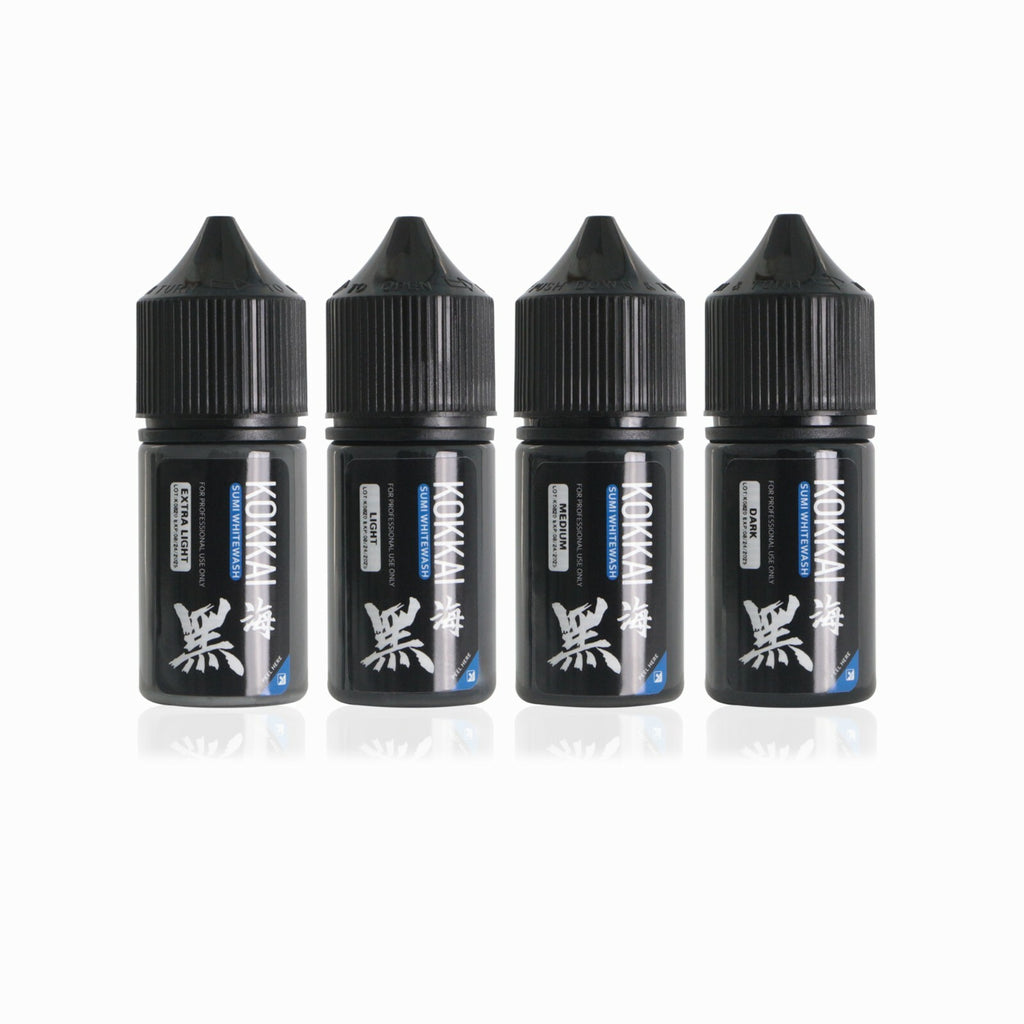 Whitewash Tattoo Ink Set 1 oz - 4 Bottle Graywash Shading Inks (Light, Medium, Dark, X-LIGHT)