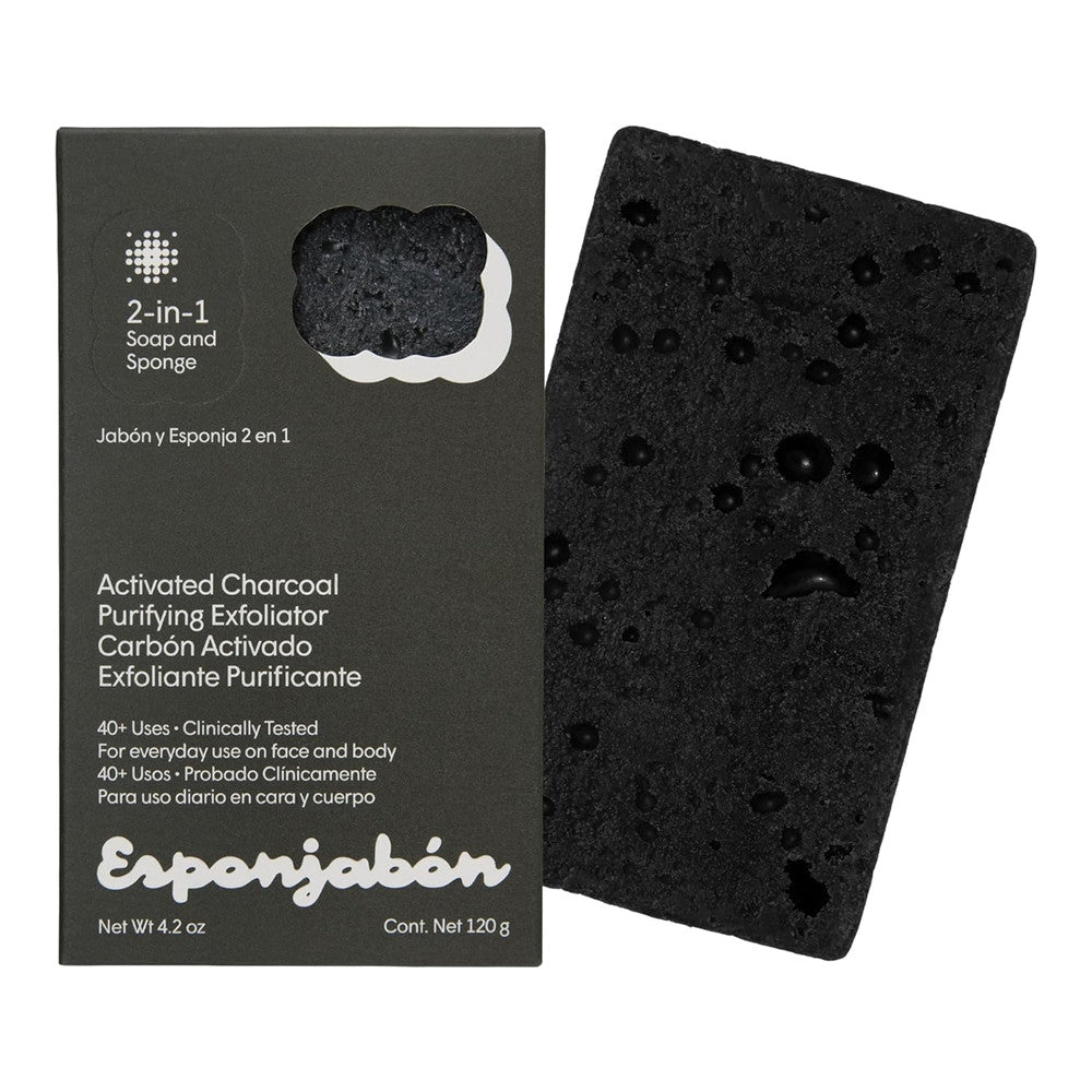 Charcoal Soap Sponge for Body & Face - Reusable Exfoliating Shower Scrubber