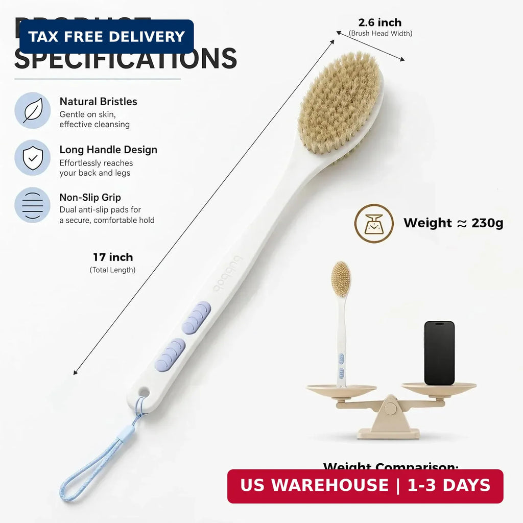Back Scrubber for Shower with Long Handle, Double-Sided Bristles, Blue
