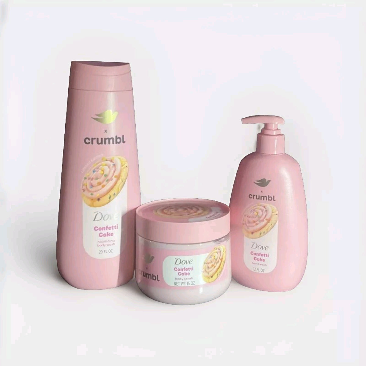 Dove Confetti Cake Body Wash & Scrub Set - Vanilla Scent, 3 Pieces