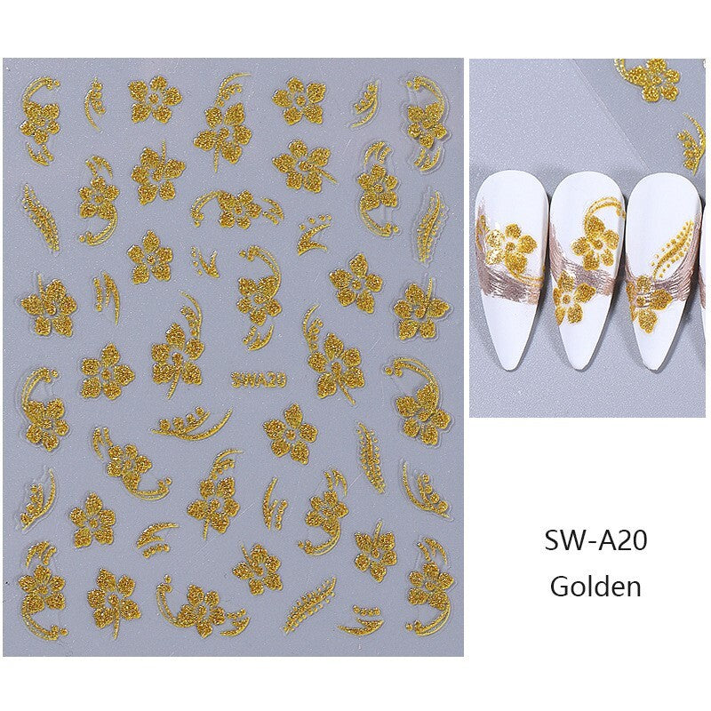 6Pcs Hibiscus Floral Nail Stickers Hawaiian Flower Vine Manicure Decals