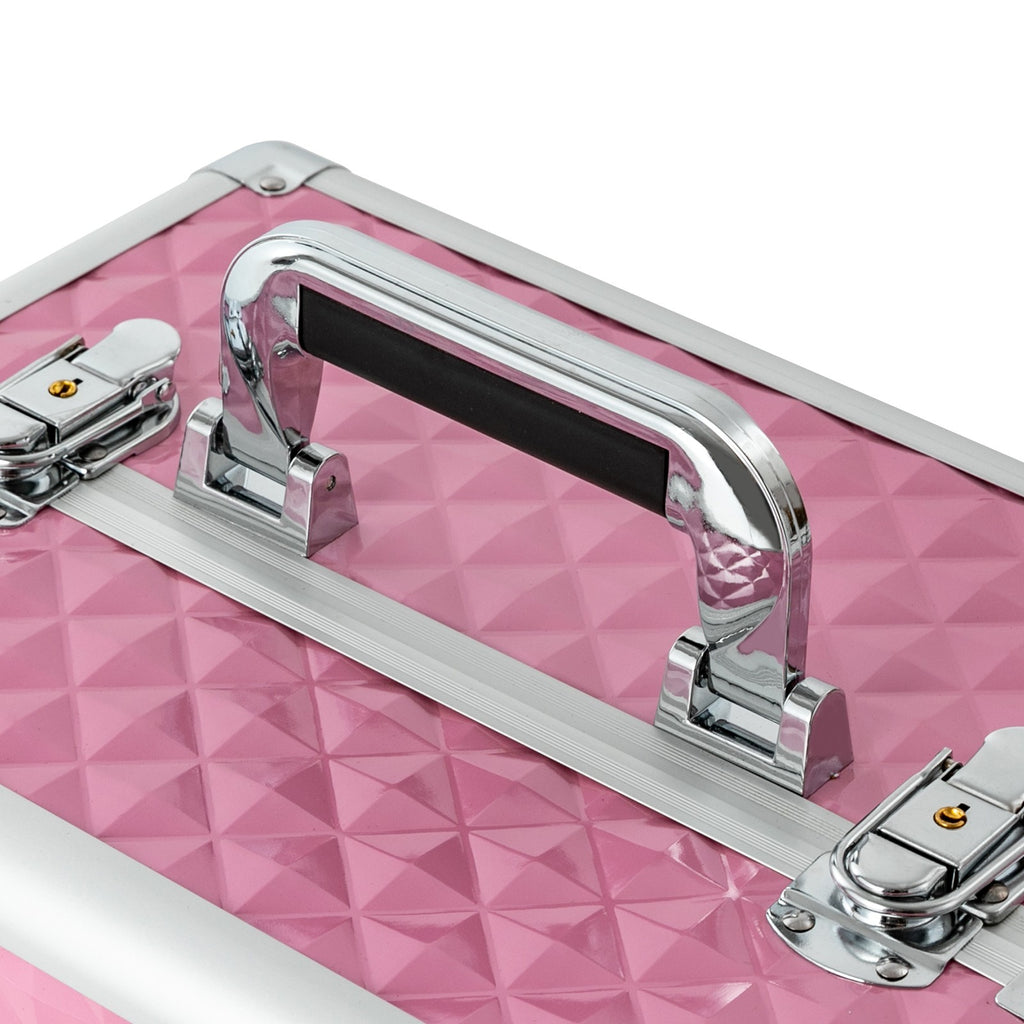 Portable Pink Makeup Train Case with Wheels - Cosmetic Storage Organizer