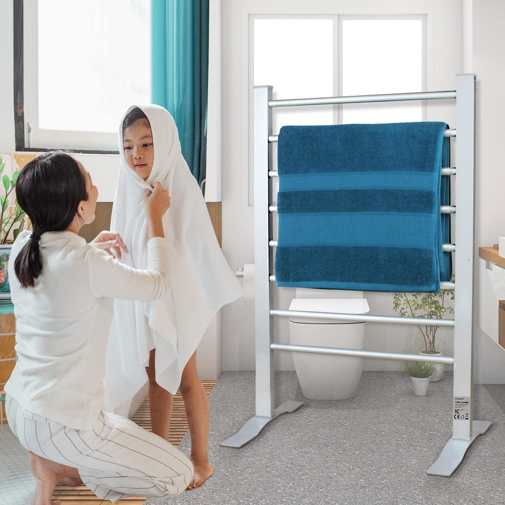 Electric Towel Warmer 8-Bar Aluminum Floor & Wall Mount with Timer