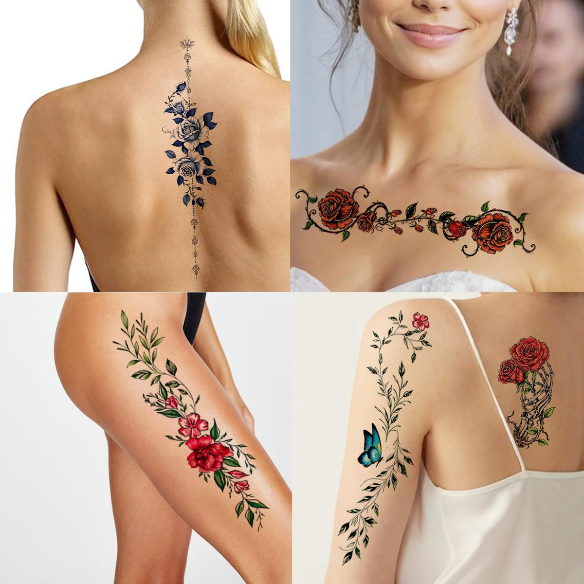 3D Flower Temporary Tattoos - Realistic 24-Sheet Floral Sleeve Set for Festival & Parties