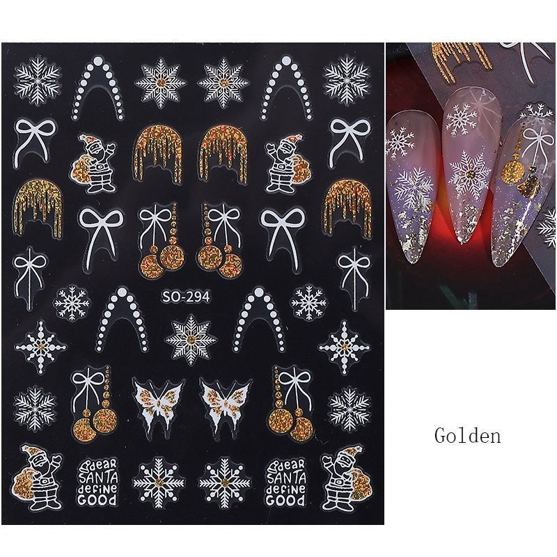 Christmas Nail Stickers Glitter Snowflake Butterfly Holiday Decor - 1 Sheet