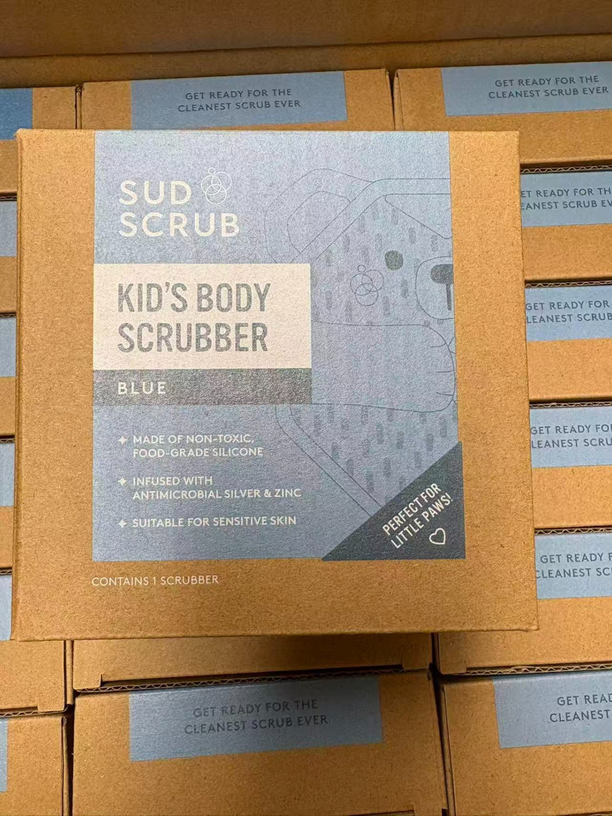Kids Silicone Body Scrubber with Antimicrobial Silver & Zinc - Pink & Blue