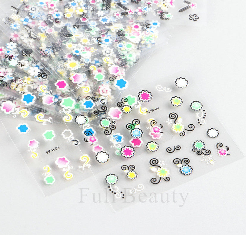 30 Sheets 3D Flower Nail Art Stickers for Manicure Decor - Assorted Styles