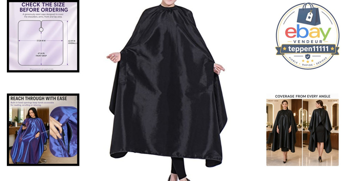 Black Waterproof Hairdressing Cape 57 x 63 Inches Salon Barber Gown