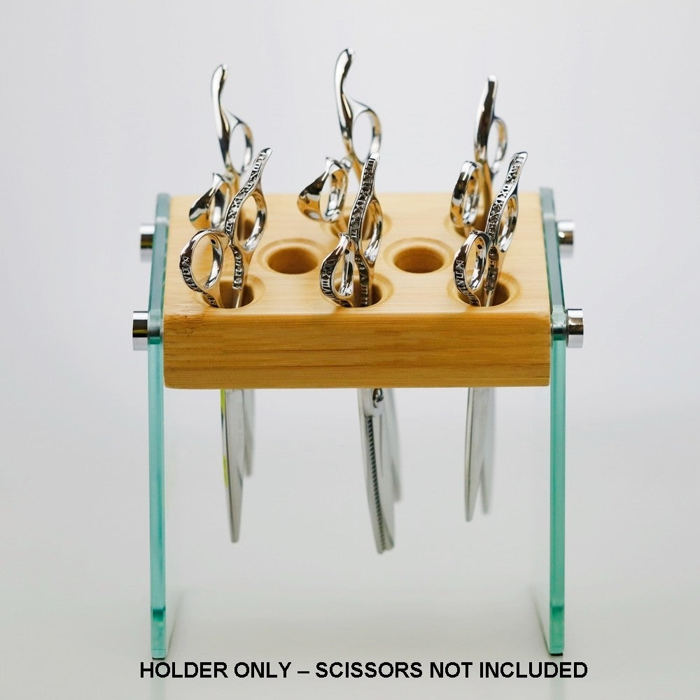 Hair Scissors Holder Organizer Bamboo Glass Block Salon Tool Storage