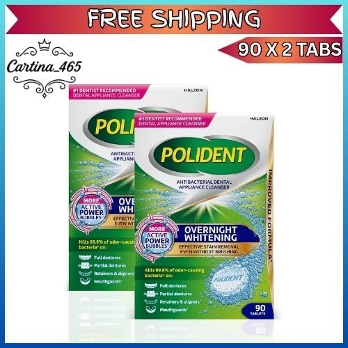 Polident Overnight Whitening Dental Appliance Cleanser Tablets 2 Pack - Antibacterial & Stain Remover