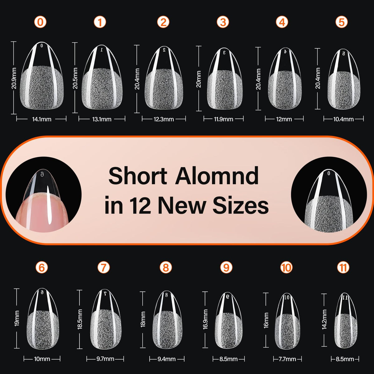 Short Almond Nail Tips Kit 504pcs with UV Lamp & Nail Glue - Clear Fake Nails