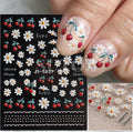 White Red Daisy Flower Cherry Nail Stickers for Manicure - Embossed Decals