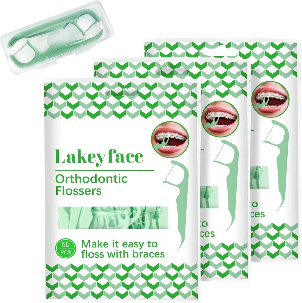 Orthodontic Floss Picks with Dispenser - Pack of 3, Unflavored Dental Floss for Braces