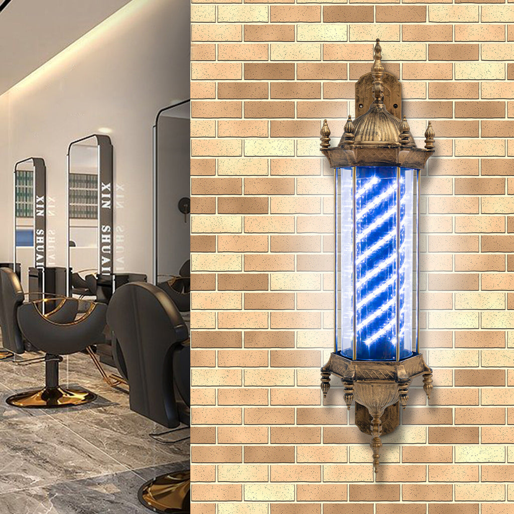 Vintage Barber Pole LED Light Rotating Sign Wall Mount for Hair Salons