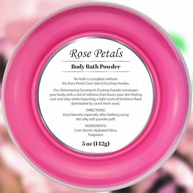 Talc-Free Body Powder for Women with Powder Puff - Rose & Bouquet Scent, 2 Pack, 5 Oz Each