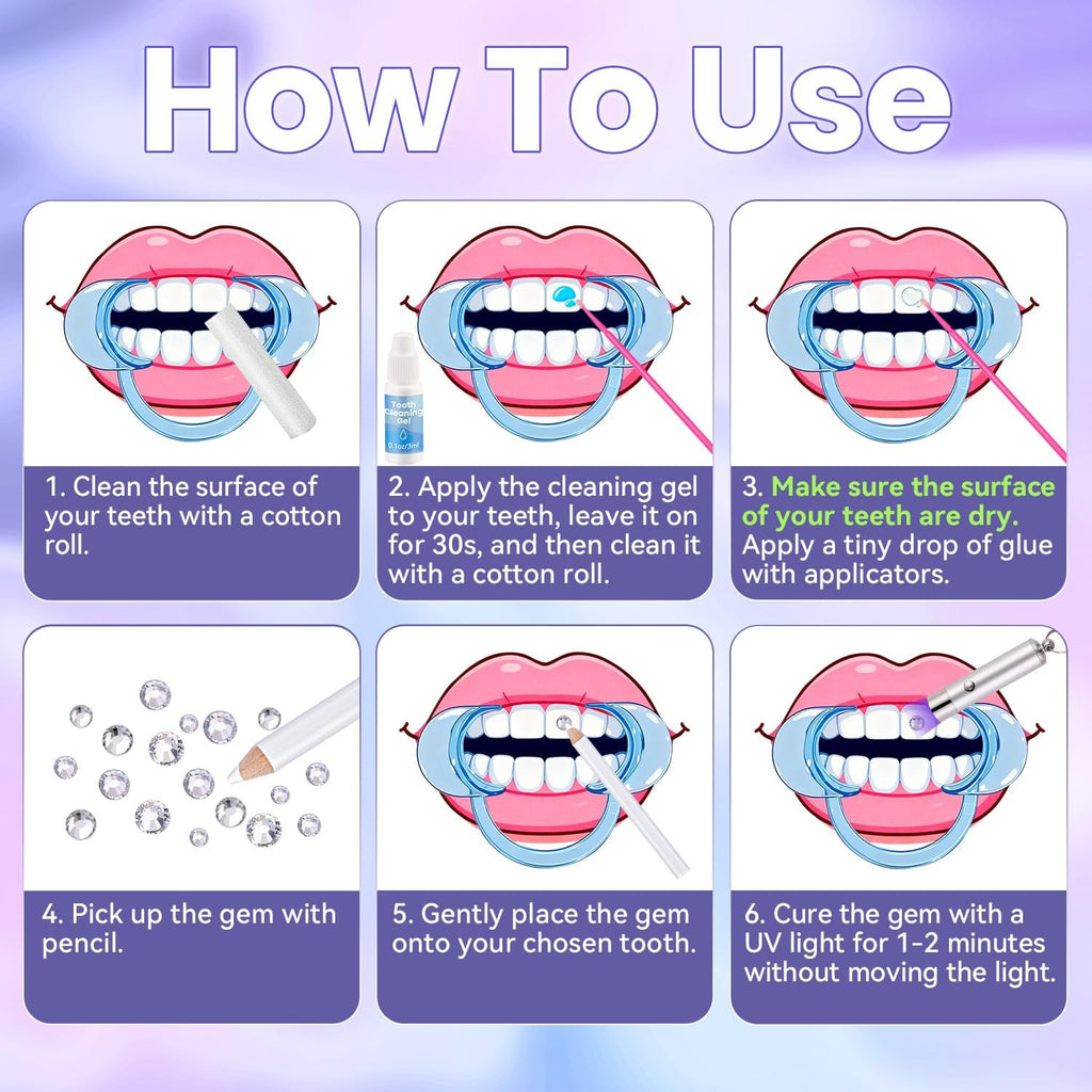 Crystal Tooth Gems Kit for Teeth - Colorful Dental Jewelry with Glue & UV Light