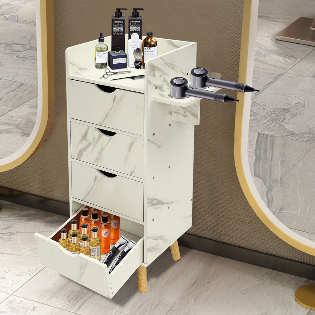 Salon Storage Cabinet with 4 Drawers and Hair Dryer Holders - Modern Barber Station
