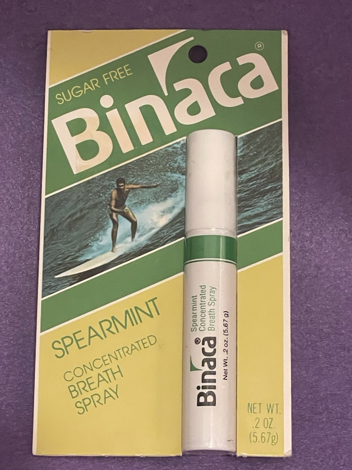 Vintage 1980s Binaca Sugar Free Spearmint Breath Spray 0.2oz 140 Sprays