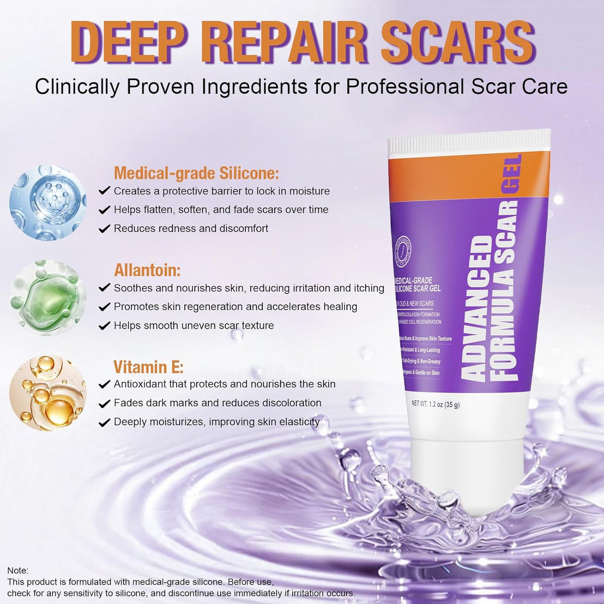 Silicone Scar Gel for Keloid & Surgical Scar Removal - Acne & Burn Marks Treatment