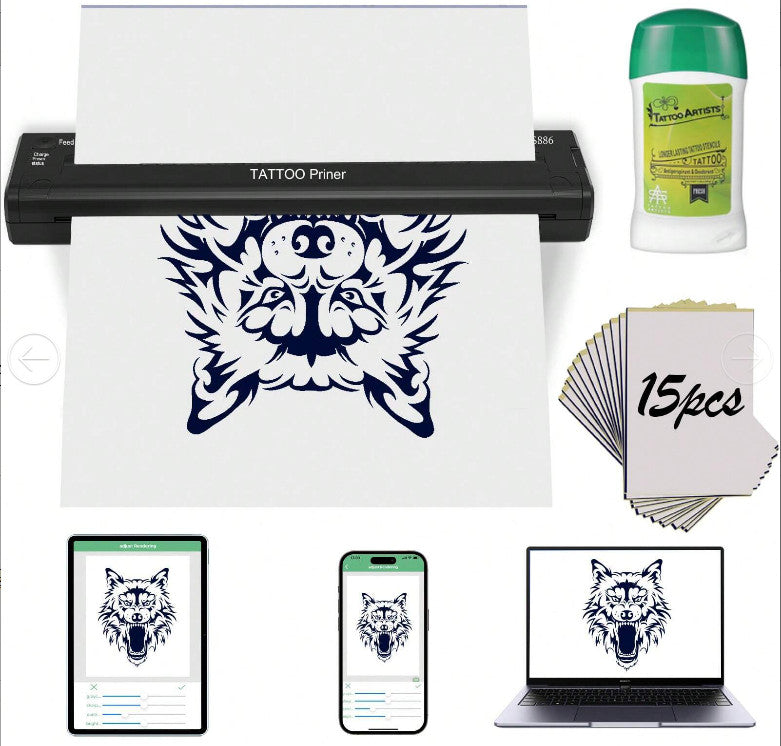 Wireless A4 Tattoo Stencil Printer—Thermal Transfer Paper Print, 1200mAh