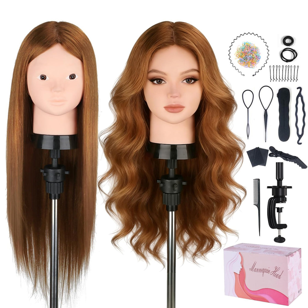 Mannequin Head with 80% Human Hair for Hair Styling Practice - Light Brown, 23.5 Inch