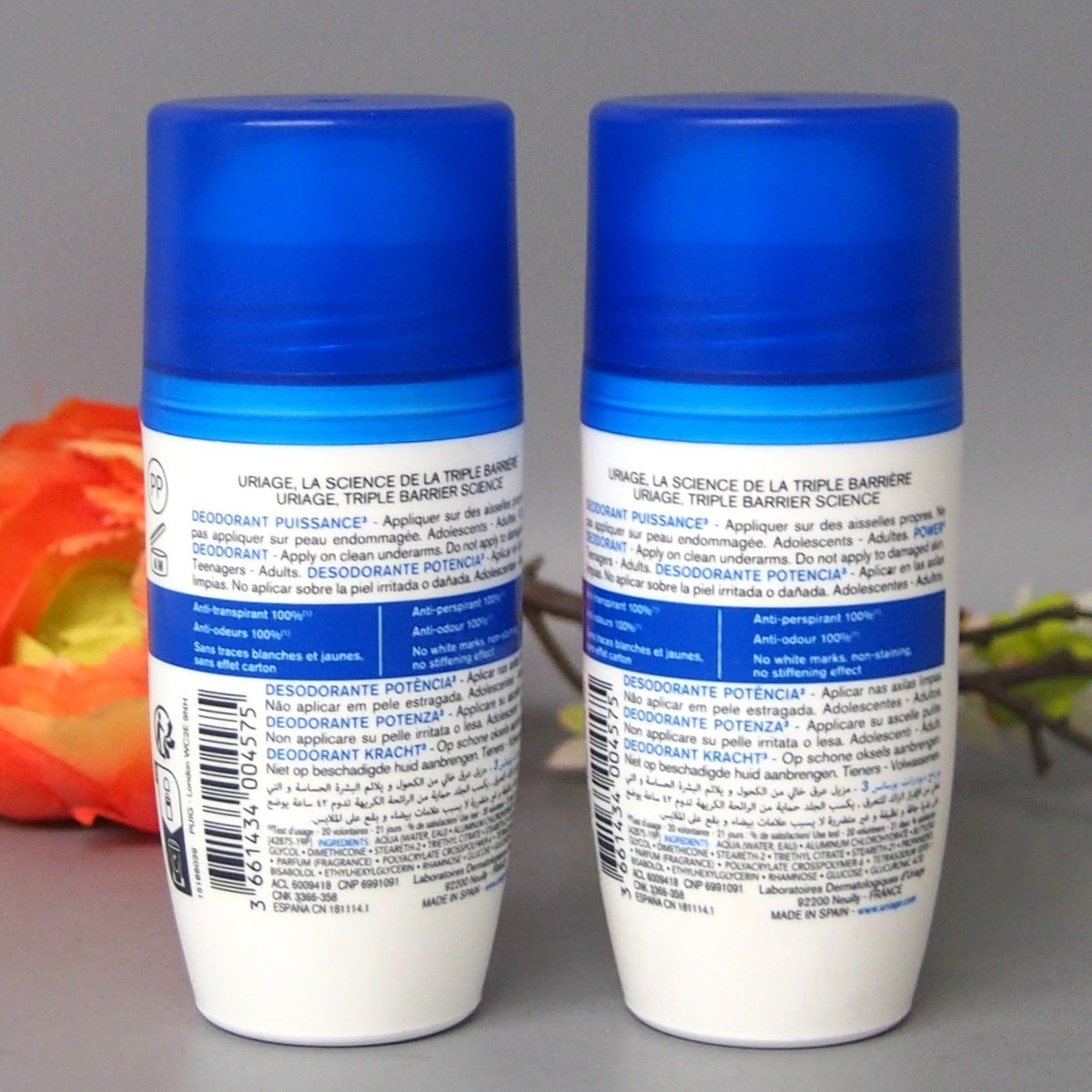 Uriage Power 3 Anti-Odor Deodorant Roll-On 50ml - 2 Pack, Hypoallergenic