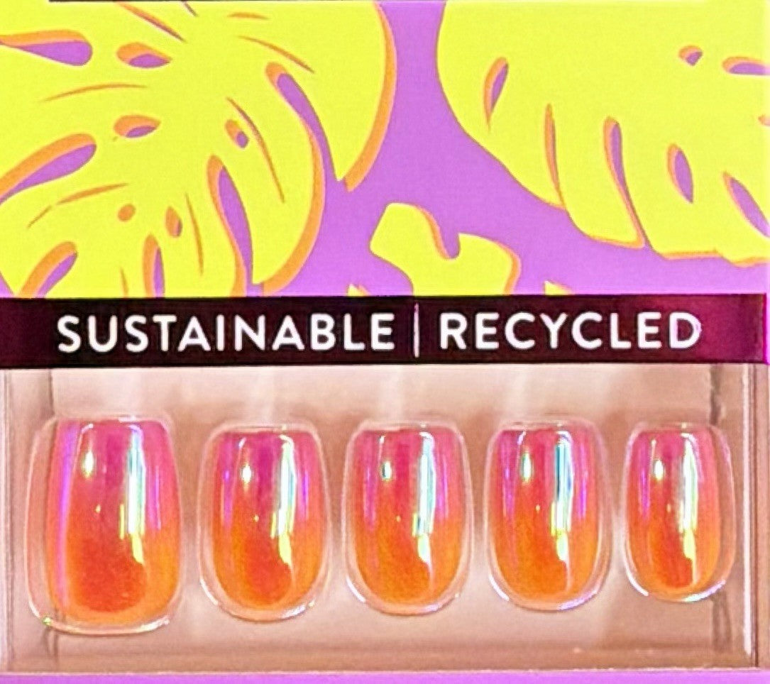 Red Aspen Press On Short Coffin Nails - Holographic Private Island Odalis