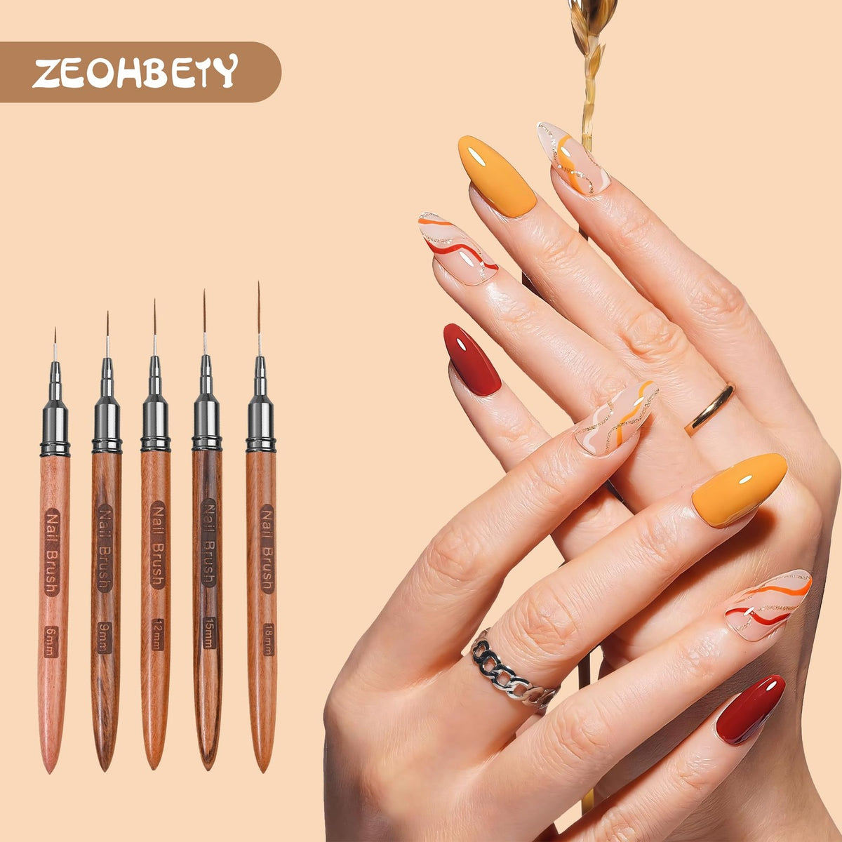 Wooden Nail Art Brushes Set - 5 Pcs Professional Nail Art Tools