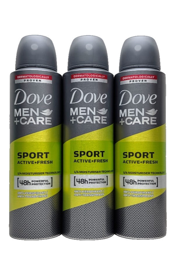 Dove Men Care Sport Active Fresh Anti-Perspirant Deodorant Spray 150ml 3 Pack