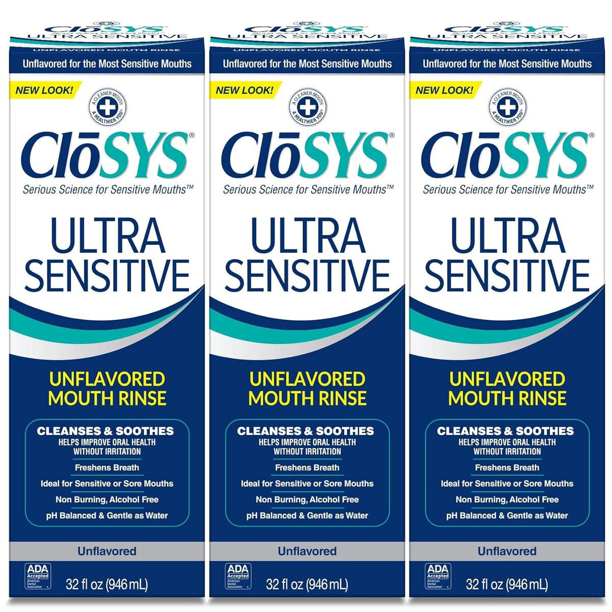 Ultra Sensitive Unflavored Mouthwash - Soothes & Freshens Breath, 32 Oz Pack of 3