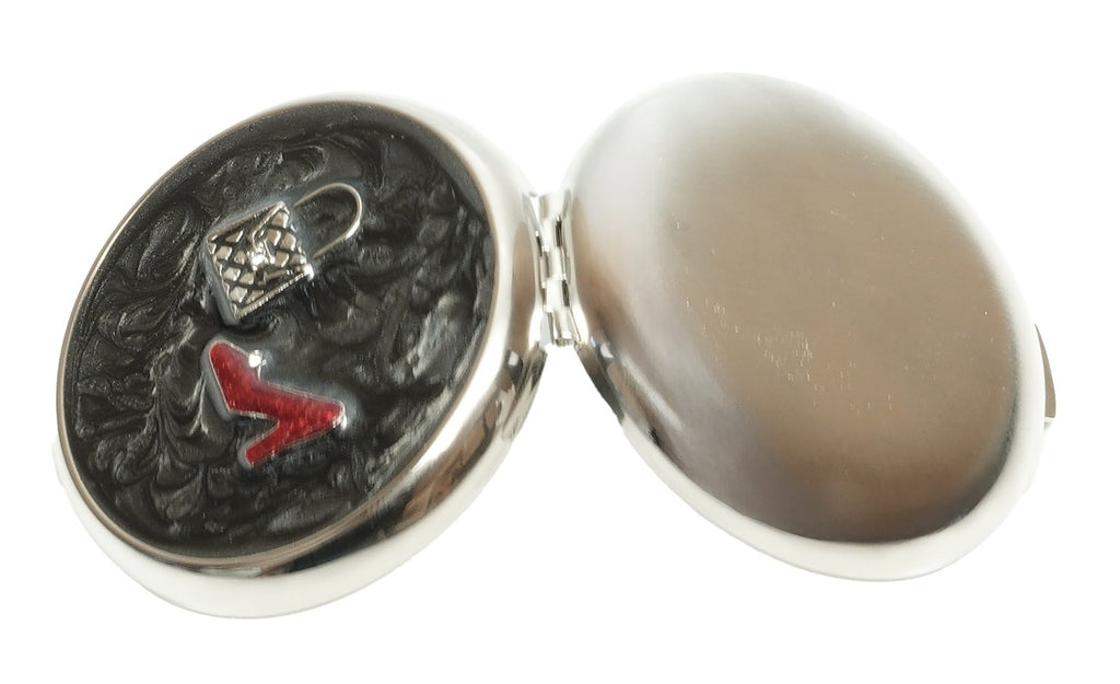 European Handmade Magnifying Mirror in Black Purse with High Heel Design