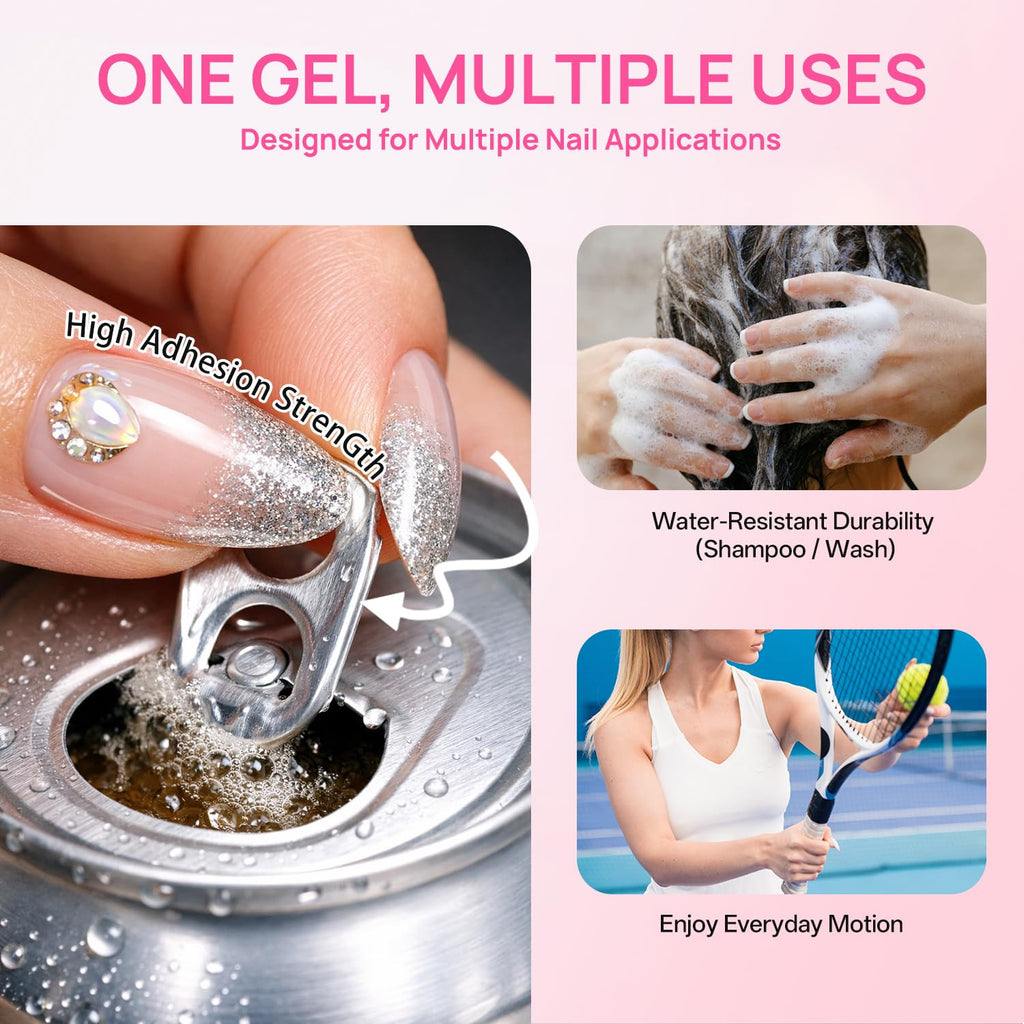 Solid Nail Glue Gel 2X20G UV LED Cure Strong Adhesion for Press-On Nails
