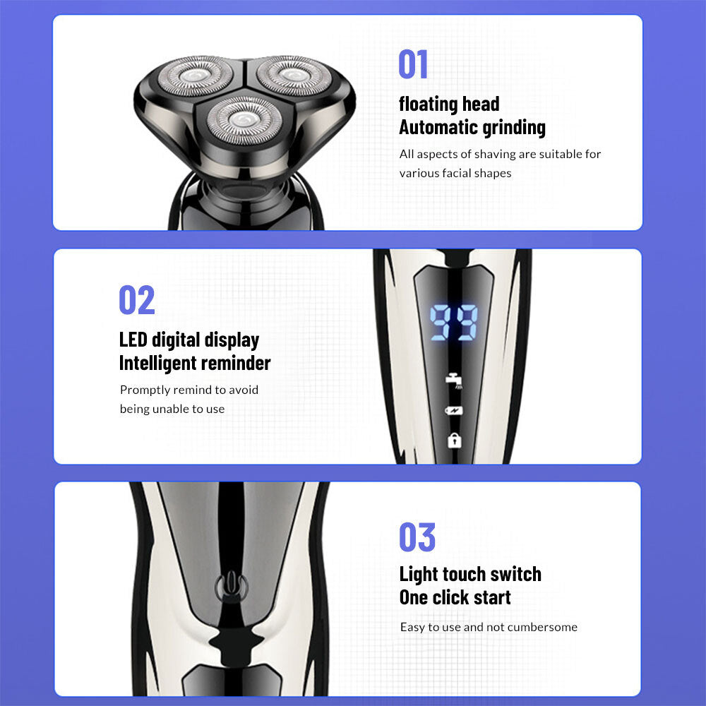 Rechargeable Men's Electric Shaver with LCD Display Waterproof Rotary Razor