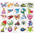 204 Pack Kids Temporary Tattoos - Individually Wrapped Fun Party Tattoos