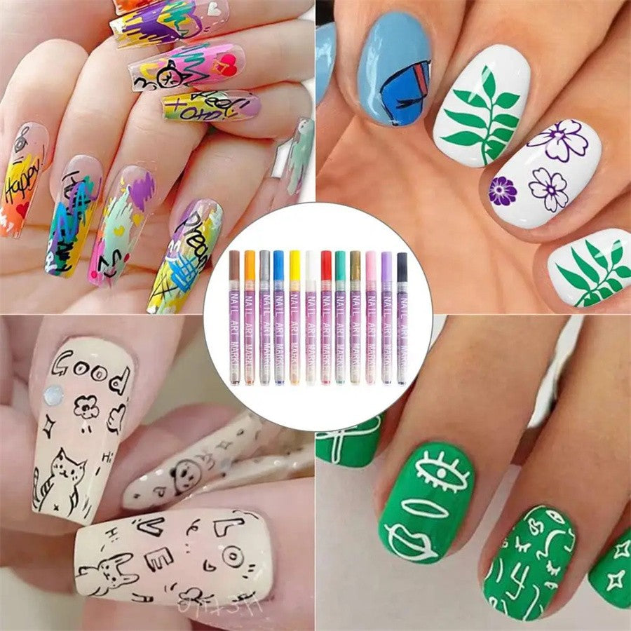 12-Color Nail Art Pen Set for DIY Drawing and Detailing