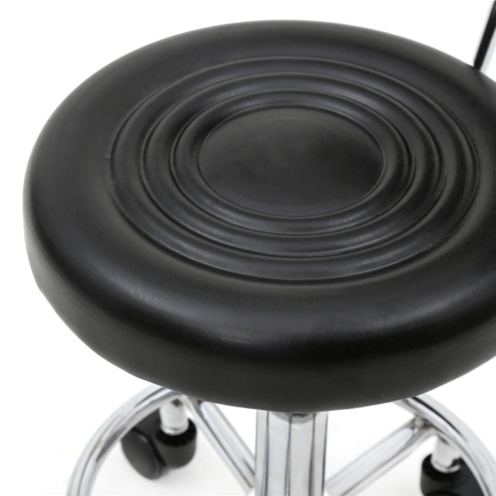 Adjustable Hydraulic Salon Stool with Swivel & Wheels - Black PU Leather