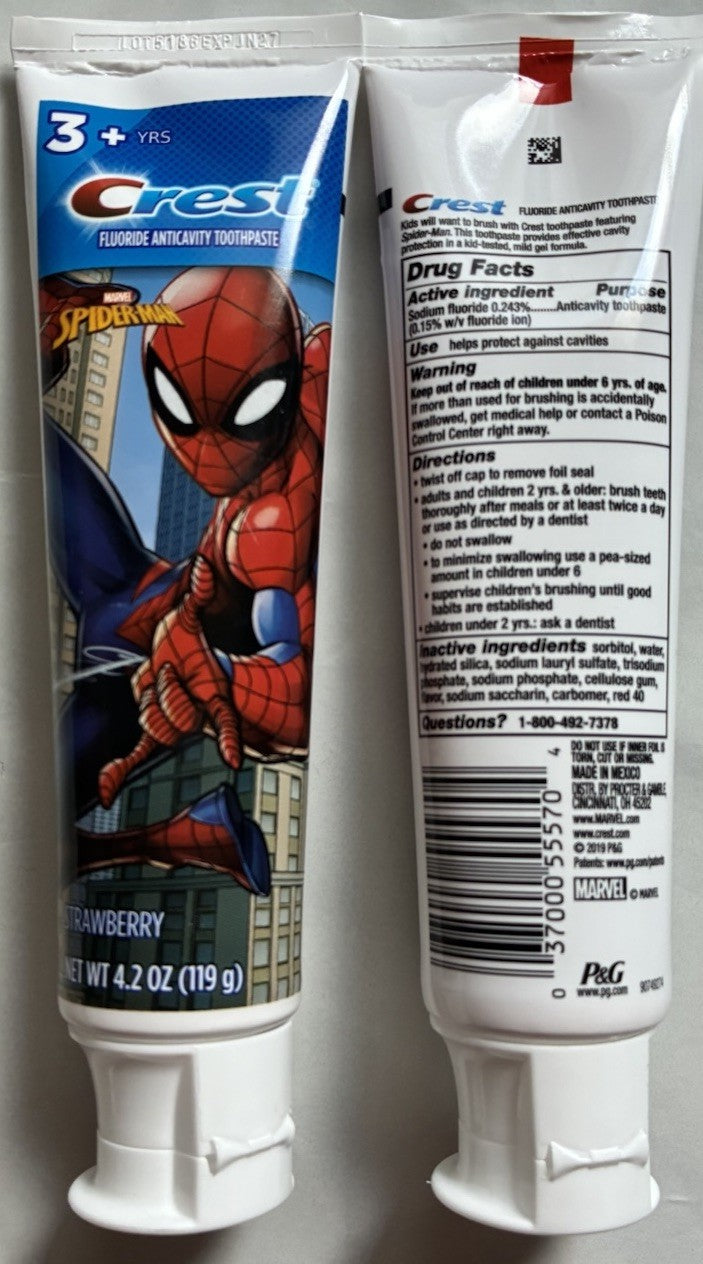 Kids Strawberry Flavored Spider-Man Toothpaste 4.2oz - 2 Pack for Ages 3+