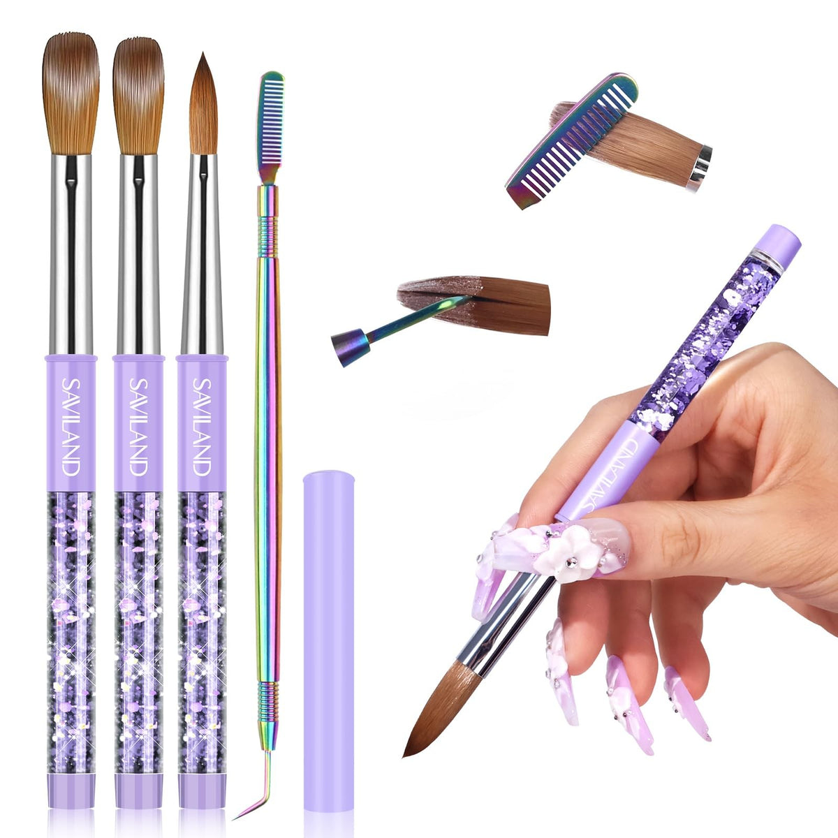 Professional Acrylic Nail Brush Set 6/10/14 with Cleaning Tool for Nail Art