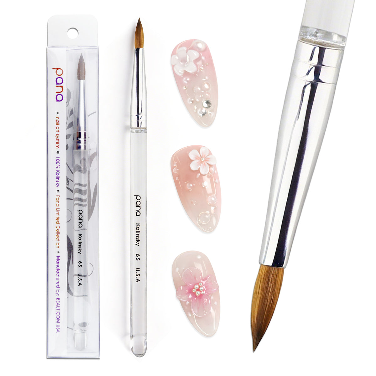 Professional Nail Art Brush Set - Kolinsky Sable with Acrylic Handle, Multiple Sizes