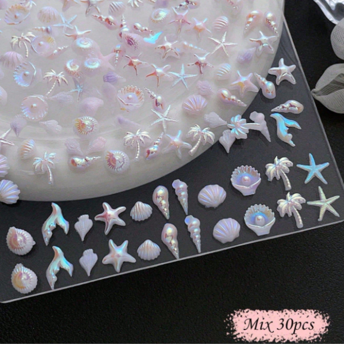 Mermaid Nail Art Charms Set - 30pcs Ocean Sea Shell Starfish Dolphin Decor