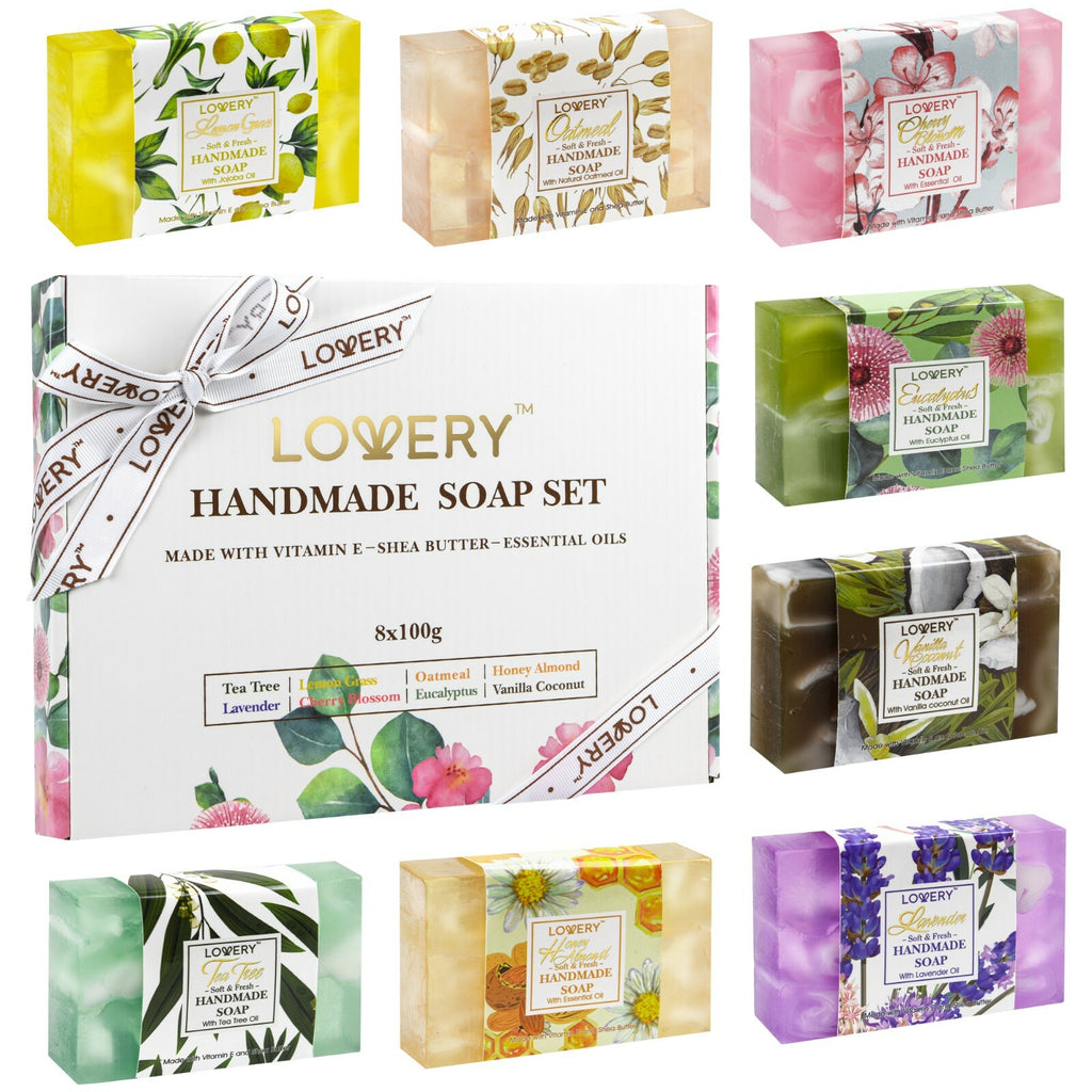 Luxury Handmade Bath Soap Set - 8 Fragrances, 100g Each, Gift Box