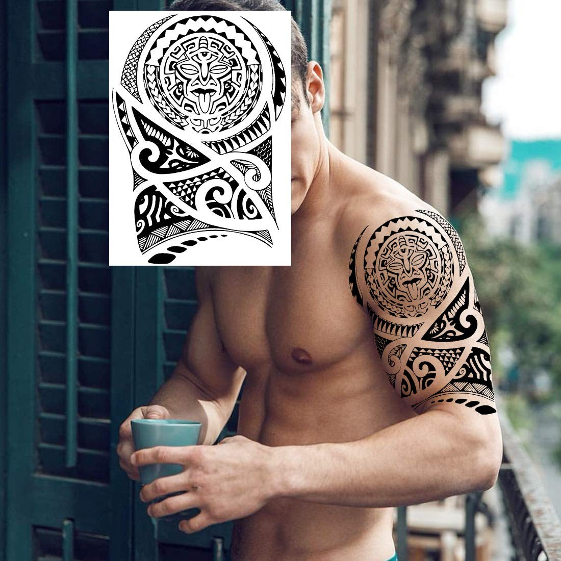 Temporary Tattoo Sleeve Set 11 Sheets Maori Tiki Turtle Manta Waterproof Full Arm
