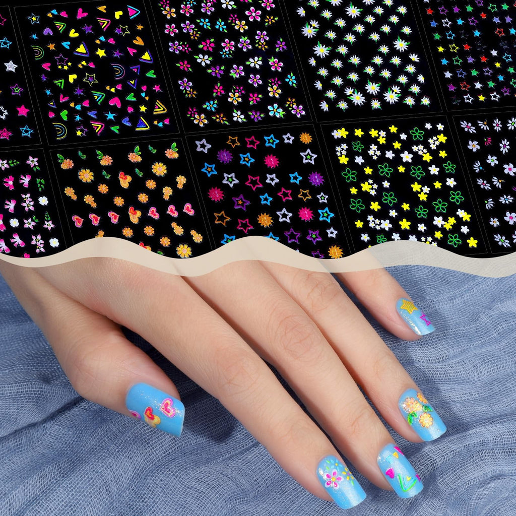 Kids Nail Stickers Set - 30 Multicolor Glitter Nail Art Decals for Girls