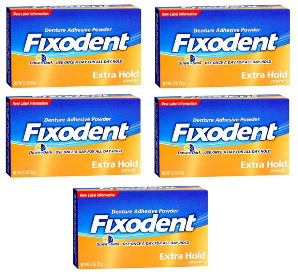 Denture Adhesive Powder Extra Hold 5 Pack - Strong All-Day Grip 2.7Oz