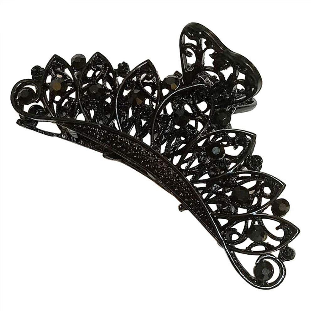 Lady Women Black Retro Flowers Hair Claw Clip Vintage Rhinestone Accessory