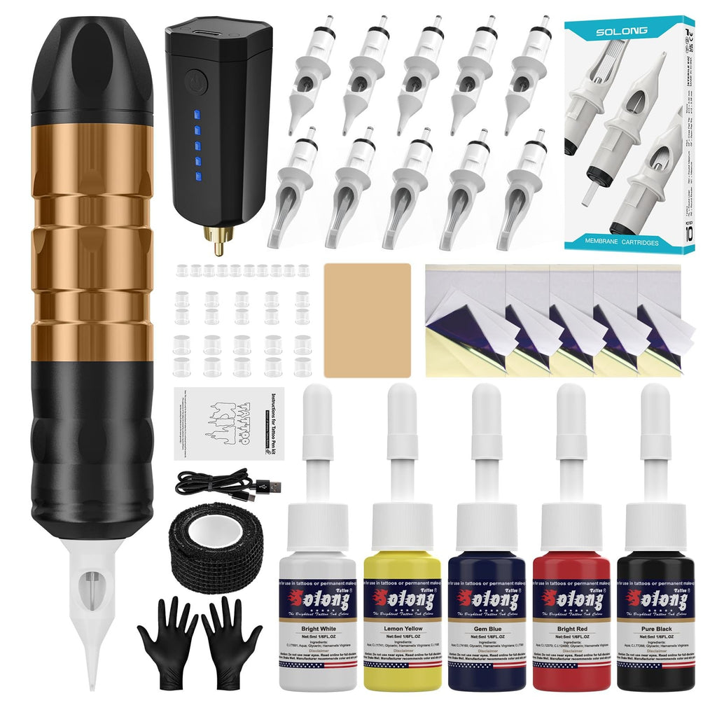 Cordless Tattoo Gun Kit with Rechargeable Battery & Inks – Wireless Tattoo Pen for Beginners